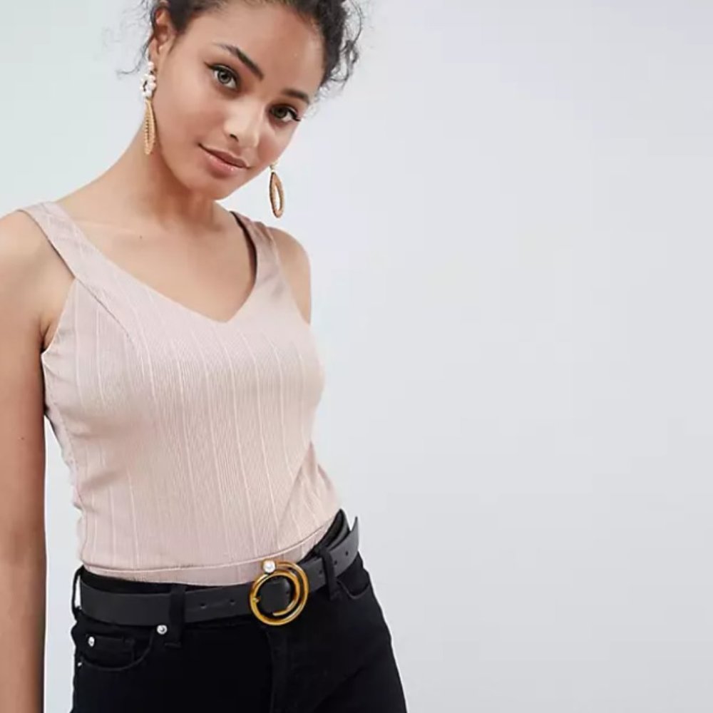 ASOS Miss Selfridge Nude Ribbed Sleeveless Bodysuit